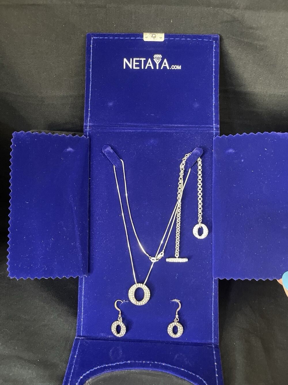 Netaya Sterling Silver 925 Pave Rhinestone Jewelry Set Necklace Bracelet Earring